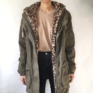 Zara 2 in 1 Faux Fur Leopard Print Military Parka